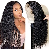 Hermosa 13x4 Lace Front Wigs Human Hair Pre Plucked 10A Deep Wave Frontal Wig with Baby Hair Glueless 180 Density Human Hair Wigs for Women Natural Color 24 Inch