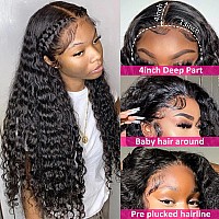 Hermosa 13x4 Lace Front Wigs Human Hair Pre Plucked 10A Deep Wave Frontal Wig with Baby Hair Glueless 180 Density Human Hair Wigs for Women Natural Color 24 Inch