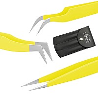 SIVOTE Lash Tweezers for Eyelash Extensions for Volume, Isolation & Classic Lashes, 3 Pack, Yellow