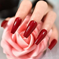 Elevenail Glossy Red Press On Nails Long Coffin False Nails Faux Ongles Reusable Solid Color Nail Art Tips Salon Diy Manicure Ac