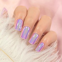 Elevenail 24Pcs Magic Color Chameleon Pink Purple Glossy Press On False Nails Medium Short Squoval Reusable Fake Nails Full Cove