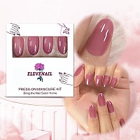 Elevenail Press On Nails Glossy Semitransparent Purple False Nails Medium Length Oval Fake Nail Art Tips Salon Diy Manicure Art