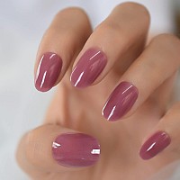 Elevenail Press On Nails Glossy Semitransparent Purple False Nails Medium Length Oval Fake Nail Art Tips Salon Diy Manicure Art