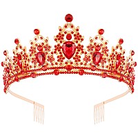 Kicosy Crown And Tiaras For Women Birthday Headband Red Crystal Queen Crowns With Comb Princess Tiara For Girl Masquerade Prom P