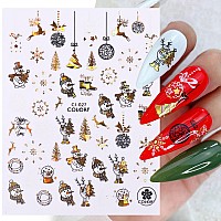 Gold Christmas Nail Art Stickers Decals Holographic White Snowflake Nail Adhesive Sticker Xmas Tree Snowflake Snowman Elk Sant