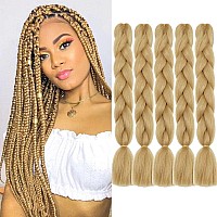 Aidusa Colors Braiding Hair 27 Honey Blonde Braiding Hair 5Pcs Synthetic Afro Braid Hair Extensions 24 Inch Solid Color Braids