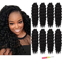 MAYSA Ocean Wave Crochet Hair Extensions Soft Deep Wave Crochet Hair 8Packs Natural Black Curly Crochet Hair (14?, 1B Natural Black)