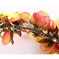 Vivivalue Women Floral Crown Girl Floral Headband Hair Wreath Flower Headpiece Halo Boho With Ribbon Wedding Party Orange