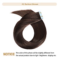 Yilite Tape In Hair Extensions Human Hair 2 Darkest Brown 14Inch Silky Straight Real Natural Remy Tape In Human Hair Extensions