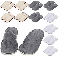 Tarpop 12 Pairs Disposable Slippers for Guests Bulk House Slippers Spa Slippers Fluffy Coral Fleece Indoor Hotel Slippers for Women Men Shoeless Home Hotel Bedroom Travel, 3 Colors