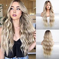 EMMOR Blonde Lace Front Wig Long Wavy Ombre Platinum Blonde Middle Part Lace Wigs for Women Gray Lace Wigs with Baby Hair