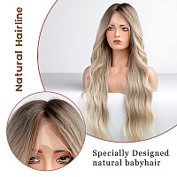 EMMOR Blonde Lace Front Wig Long Wavy Ombre Platinum Blonde Middle Part Lace Wigs for Women Gray Lace Wigs with Baby Hair