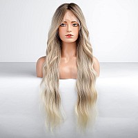 EMMOR Blonde Lace Front Wig Long Wavy Ombre Platinum Blonde Middle Part Lace Wigs for Women Gray Lace Wigs with Baby Hair