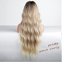 EMMOR Blonde Lace Front Wig Long Wavy Ombre Platinum Blonde Middle Part Lace Wigs for Women Gray Lace Wigs with Baby Hair