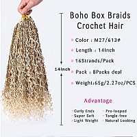 Unionbeauty 14 Inch Boho Box Braids Curly Ends Prelooped Crochet Braids 8Pcs Goddess Box Braids Crochet Hair For Black Woman Bo