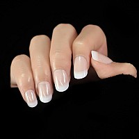 Elevenail Press On Nails Natural Nude Pink White With Glitter French False Nail Art Tips Short Round Full Cover Fake Nails Faux