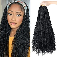 LMZIM 18 Inch 8 Packs Boho Box Braids Crochet Hair Bohemian Crochet Box Braids with Curly Ends Messy Pre-looped Hippie Braids Braiding Hair Goddess Box Braids Synthetic Crochet Hair for Black Women (18inch, 1B)