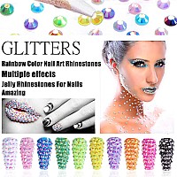 Fulztey Flatback Resin Rhinestones 19200Pcs Crystal Rhinestones Nail Gem Stones 6 Color Jelly Nails Rhinestones For Diy Crafts C