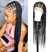 Fecihor Criss Cross Knotless Braided Wigs With Baby Hair 36 Cornrow Lace Front Braids Wigs For Women Full Double Lace Black Br