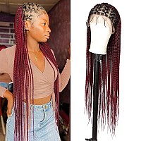 Fecihor Criss Cross Knotless Braided Wigs With Baby Hair 36 Cornrow Lace Front Braids Wigs For Women Full Double Lace Burgundy