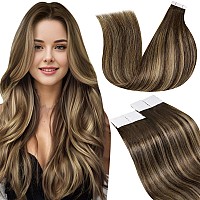 Laavoo Tape In Hair Extensions Balayage Human Hair Tape In Extensions Real Hair Extensions Tape In Brown To Caramel Blonde With