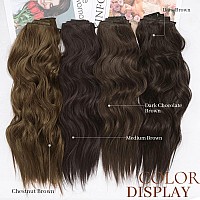 Kookastyle Clip In Synthetic Hair Extensions Long Wavy 4Pcs Thick Hairpieces Chestnut Brown Fiber Double Weft Natural Hair Exten