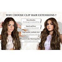 Kookastyle Clip In Synthetic Hair Extensions Long Wavy 4Pcs Thick Hairpieces Chestnut Brown Fiber Double Weft Natural Hair Exten