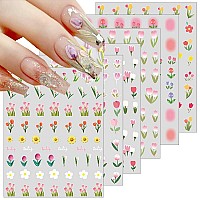 6 Sheets Flower Nail Art Stickers Decal 3D Selfadhesive Floral Nail Decals For Nail Art Supplies Tulip Blossoms Flowers Leaves