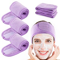 Whaline Spa Facial Headband 4 Packs Head Wrap Terry Cloth Headband Adjustable Stretch Towel For Bath Makeup And Sport Light Pu