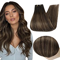 Full Shine Balayage Weft Hair Extensions Human Hair 20 Inch Sew In Extensions Color 2 Dark Brown Fading To 6 Brown Highlight 2 H