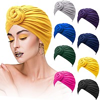 Satinior 8 Pieces Women African Turban Flower Knot Headwrap Pre Tied Bonnet Beanie Cap Headwrap Hair Loss Wrap Headband Tiebrig