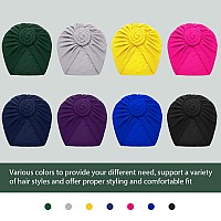 Satinior 8 Pieces Women African Turban Flower Knot Headwrap Pre Tied Bonnet Beanie Cap Headwrap Hair Loss Wrap Headband Tiebrig