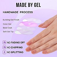 Btartbox Press On Nails Short Fall Glue On Nails Square Soft Gel Light Weight Fake Nails With Glue Reusable Semitransparent