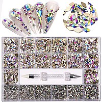 Nail Art Rhinestones Nail Gems And Rhinestones Kit With Wax Pencil Flatback Ab Rhinestones For Nails Crafts Makeup Face Clo