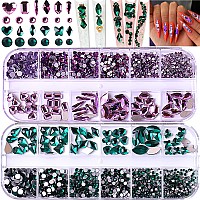 Belicey Nail Art Rhinestones Green Purple Flatback Round Rhinestones Charms Nail Gem Stones With K9 Bling Glass Crystals Diamond