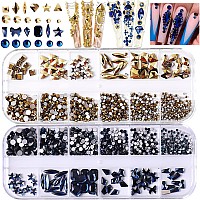 Belicey Nail Art Rhinestones Gold Blue Flatback Round Rhinestones Charms Nail Gem Stones With K9 Bling Glass Crystals Diamonds J