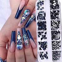 Belicey Nail Art Rhinestones Gold Blue Flatback Round Rhinestones Charms Nail Gem Stones With K9 Bling Glass Crystals Diamonds J