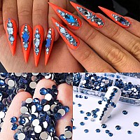 Belicey Nail Art Rhinestones Gold Blue Flatback Round Rhinestones Charms Nail Gem Stones With K9 Bling Glass Crystals Diamonds J