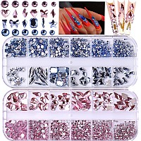 Belicey Nail Art Rhinestones Pink Light Blue Flatback Round Rhinestones Charms Nail Gem Stones With K9 Bling Glass Crystals Diam