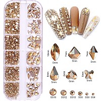 Belicey Nail Art Rhinestones Gold Blue Flatback Round Rhinestones Charms Nail Gem Stones With K9 Bling Glass Crystals Diamonds J