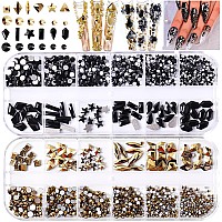 Belicey Nail Art Rhinestones Gold Black Flatback Round Rhinestones Charms Nail Gem Stones With K9 Bling Glass Crystals Diamonds