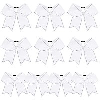 Deeka 10 Pcs 8 Rhinestones Large Cheer Hair Bows Glitter Cheer Ponytail Holder Handmade For Teen Girls Softball Cheerleader Spo