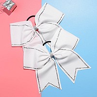 Deeka 10 Pcs 8 Rhinestones Large Cheer Hair Bows Glitter Cheer Ponytail Holder Handmade For Teen Girls Softball Cheerleader Spo