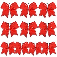 Deeka 10 Pcs 8 Rhinestones Large Cheer Hair Bows Glitter Cheer Ponytail Holder Handmade For Teen Girls Softball Cheerleader Spo