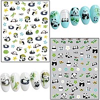 Panda Nail Art Stickers Cartoon Bear Nail Selfadhesive Sticker Design Holographic Cute Bear Flowers Leaf Nail Art Decals Supp