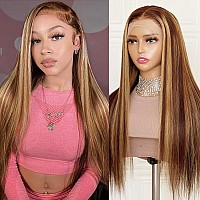 Azkiu 26 Inch Highlight Ombre Lace Front Wig Human Hair Pre Plucked 13X4 Hd Transparent 427 Honey Blonde Lace Frontal Wigs With