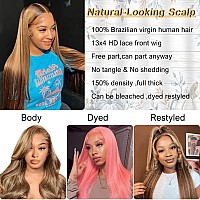 Azkiu 26 Inch Highlight Ombre Lace Front Wig Human Hair Pre Plucked 13X4 Hd Transparent 427 Honey Blonde Lace Frontal Wigs With