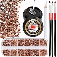 1Pc 8Ml Wipeoff Nail Art Rhinestone Glue Gel Adhesive 1 Box 25Mm Flat Back Round Glass Rose Gold Rhinestones 3Pcs Glue Bru