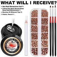 1Pc 8Ml Wipeoff Nail Art Rhinestone Glue Gel Adhesive 1 Box 25Mm Flat Back Round Glass Rose Gold Rhinestones 3Pcs Glue Bru