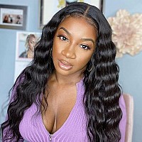 Joedir Lace Front Wigs 24 Long Wavy Synthetic Wig 45 Deep Part Hd Transparent Lace With Baby Hair For Women 130 Density Wig